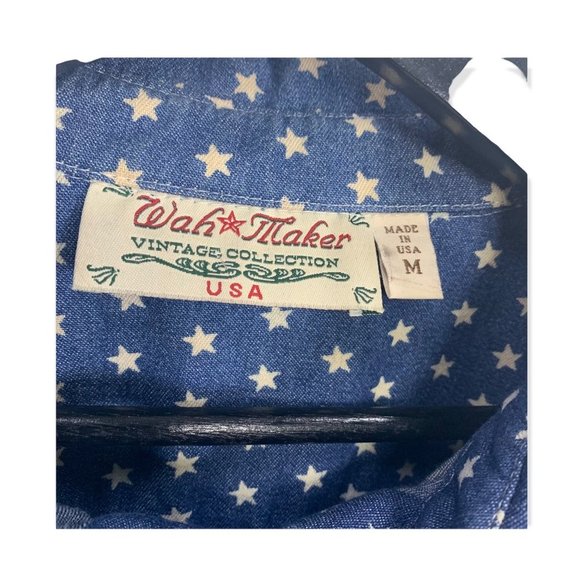 Wah Maker Vintage Collection Blue Micro Star Print Top Medium - Picture 4 of 8